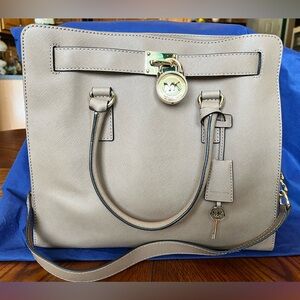 Michael Kors Taupe Handbag with Gold Accents
